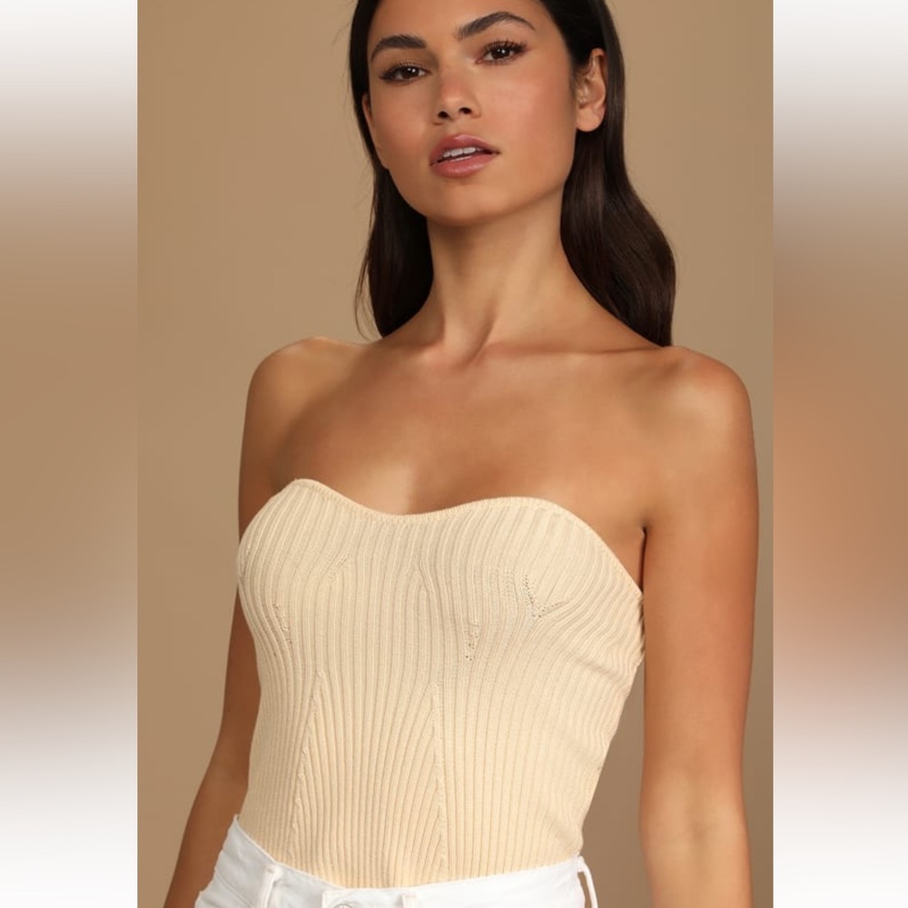 New Fascination Cream Ribbed Knit Strapless Top from Lulus size Medium